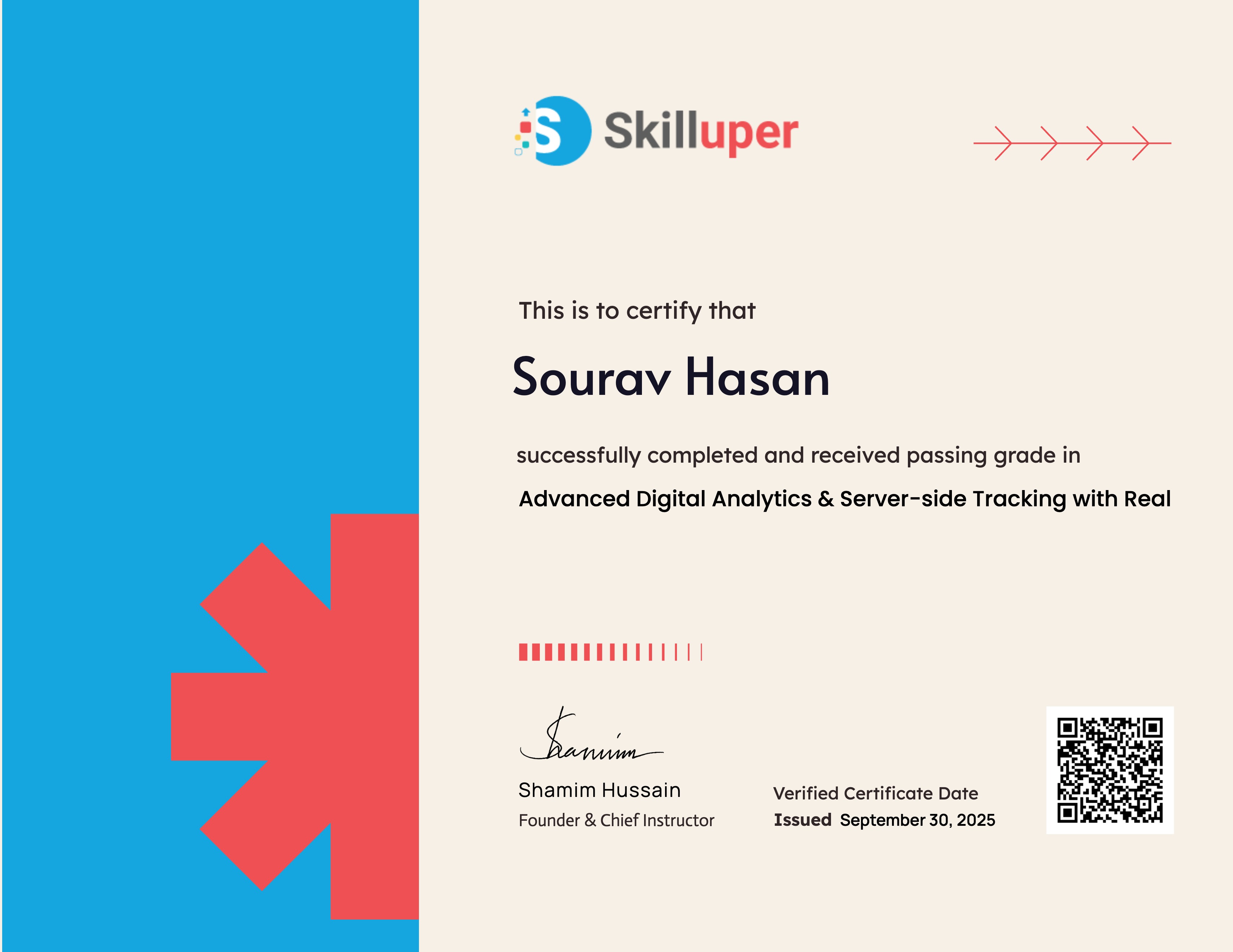 Skillupper certificate: Advanced Digital Analytics and Server-side Tracking